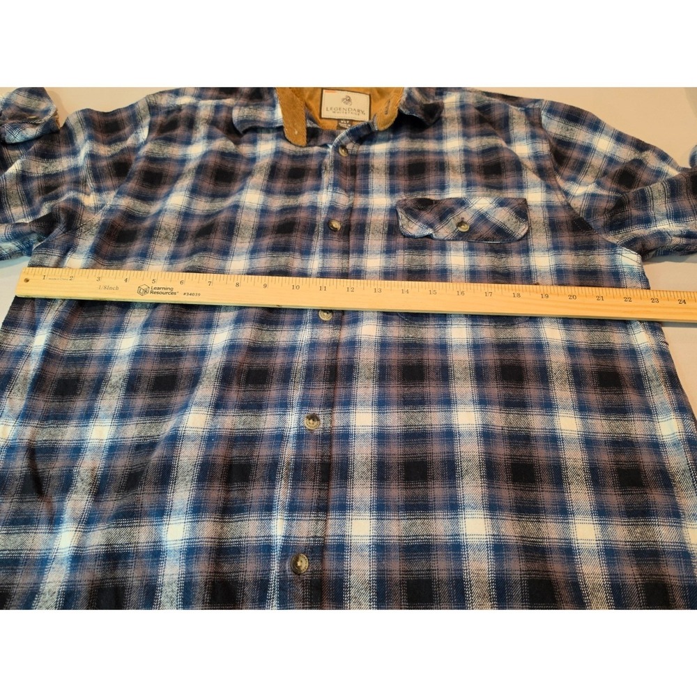 Legendary Whitetails Men XLT Blue Brown Plaid Flannel Shirt Corduroy Trim Cotton - Picture 6 of 9